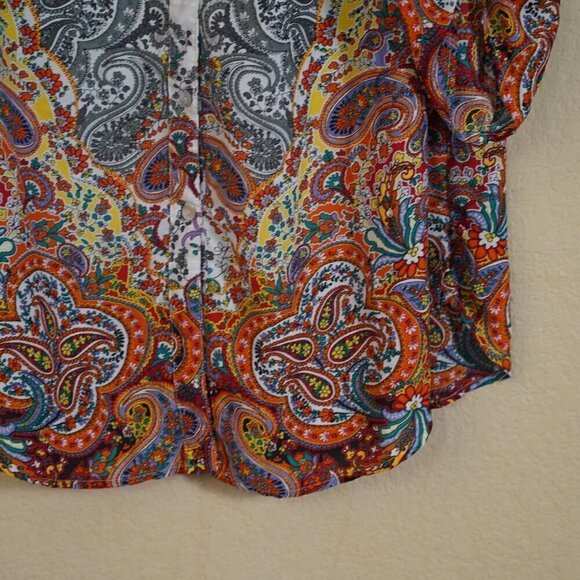 Fig and Flowers Anthropologie Womens White Rainbow Paisley Peasant Tunic Top 2X - Picture 2 of 11
